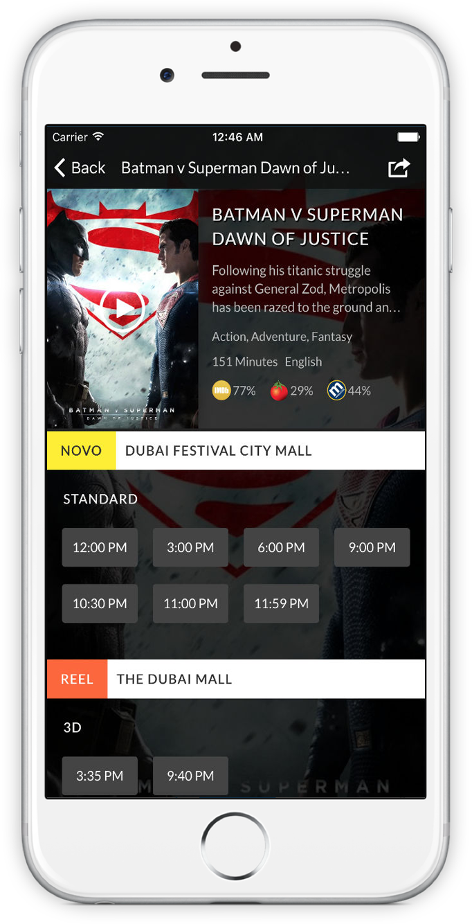 Screenshot of Cinema Showtimes UAE